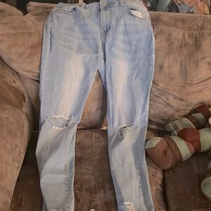 SHEIN Light Blue Ripped Boyfriend Jeans